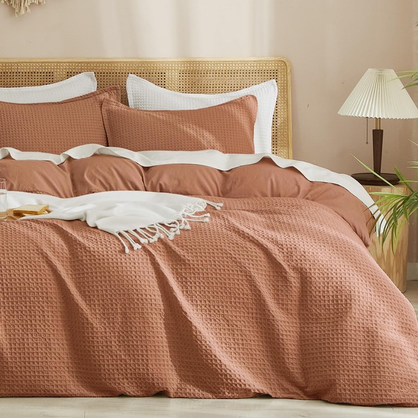PHF Waffle Weave Duvet Cover Set King Size, No Snagging