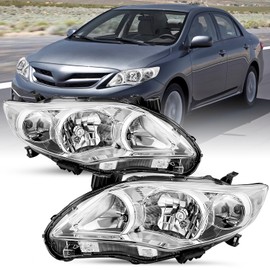 SOCKIR Headlight Assembly Fit with 2011 2012 2013 Toyota Corolla Headlamp Sedan 4-Door 11 12 13 Headlights Chrome Housing with Clear Reflector