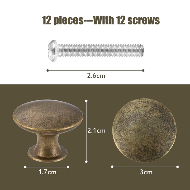 TsunNee 12PCS Vintage Cabinet Knobs, Chic Drawer Knobs, Antique Brass