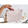 QGFM Coquette Blue Bow Rose Floral Makeup Bag, Coquette Pink