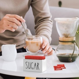 DAVOU Coffee Bar Sugar Packets Caddy - Wooden Sugar Packet Basket and Dispenser for Table, Office, Hotel, Restaurant (White)