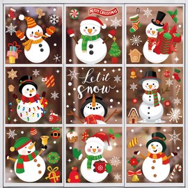 AnyDesign 9 Sheet Winter Window Clings Christmas Cute Snowman Window Decals Double-Sided Let it Snow Winter Window Decor for Xmas Winter Holiday Home School Office Decoration Party Supplies