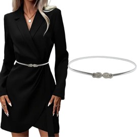 Skinny Me/tal Elastic Belt,Elastic Skinny Waist Belt,Thin Belts Silver Chain Belt Stretch Spr/ing Waist Belt,Elastic Skinny Waist Chain Adjustable Stretchy Fa/shion Ladies Dress Belt(Silver)