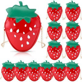 SilTriangle 12 Pcs Girl Strawberry Purse Chain PU Phone Strawberry Bag Wallet Crossbody Handbag for Birthday Party Favor