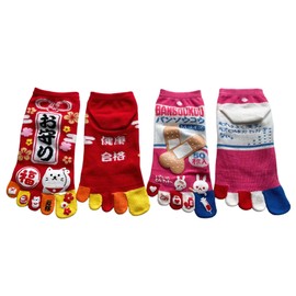 [Mode Select] Women's 5 Toe Socks, Characters, 2 Pairs Set, Thin, Summer, Ankle Length, Cute, 5 Toe Socks, Cute, 2 Patterns, 2 Pair Set (Color Available), Black, Red, Pink, Blue, Yellow
