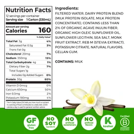 Orgain 30g High Protein Shake, Dairy Isolate Milk Protein, Vanilla Bean, 5g BCAAs, 1g Sugar Per Serving, Meal Replacement, Ready to Drink, Keto Friendly, Gluten-Free 11 Fl Oz (Pack of 12)