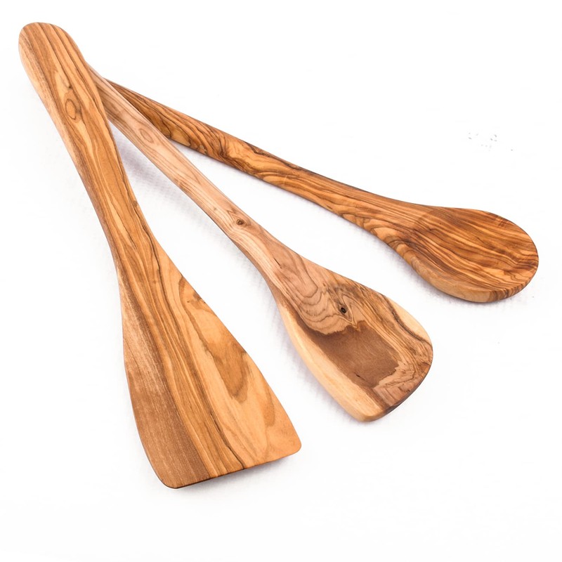 4 High-Quality Cooking Spoons - Set of 4 Olive Wood