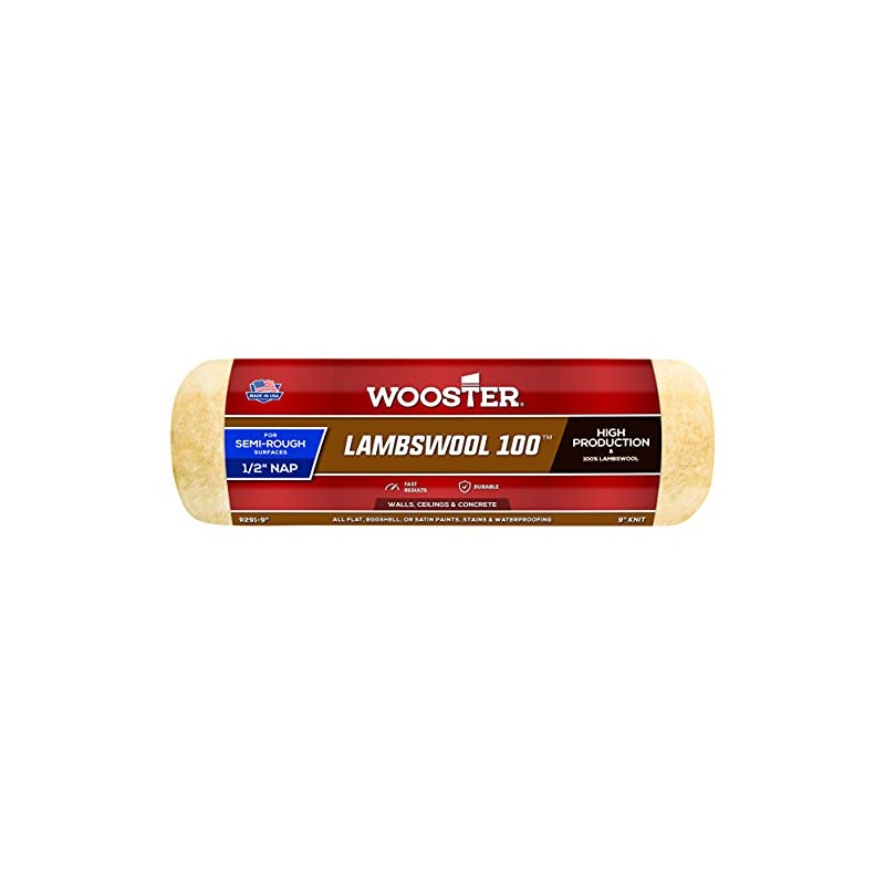 Wooster Brush R291-9 Lambswool 100 Roller Cover, 1/2-Inch Nap, 9-Inch