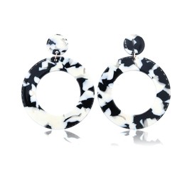 Black & White Tortoise Shell Hypoallergenic Dangle Hoop Earrings | Allergen Safe Earrings, Minimal, Everyday, Dangle and Drop, Hoop Shaped, Statement, Acetate, Acrylic, Resin, Gift, Gift for Her