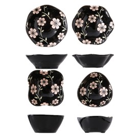 yaocoral 4 Pack 3 oz Small Ceramic Dipping Dishes Japanese Soy Sauce Dish Cute Sakura Mini Dipping Sauce Bowls for Side Dishes,Dips,Sushi,Ketchup,Condiment,Seasoning,BBQ Party(black 2)