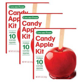 Concord Foods Candy Apple Kit (3 Pack) – Classic Red Candy Apples for Family Treats, Carnivals, Fairs, and Fundraisers – Includes Candy Apple Mix and 10 Sticks – Easy, Fun, and Delicious – 5 oz Box