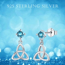 Celtic Knot Earrings, Birthstone Stud Earrings, Celtic Jewellery Women's 925 Sterling Silver Celtic Earrings Birthstone Earrings Jewellery Gifts for Women Girls Birthday, Sterling Silver