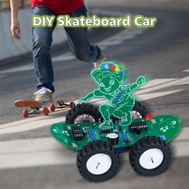 MiOYOOW Skateboard RC Car Soldering Practice Kit, 360° Rotating Rechargeable DIY Smart Car Kit with 5 Adjustable Speed, Outdoor Remote Control Car Soldering Electronics Project Kit for STEM Education