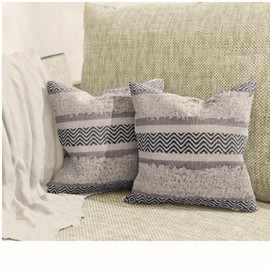 Farmhouse 100% Cotton Throw Pillow Cover 18" X 18" Tufted Sandy Beige and Black Rug Boho Ethnic Country Woven Design Decorative Pillowcase Cushion Cover Living room, Sofa Couch Bedroom Set of 2