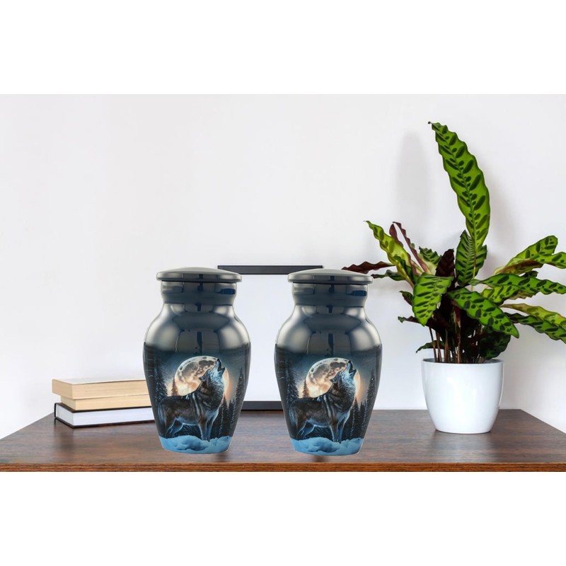 AWESOME MEMORIES Midnight Wolves Handcrafted Keepsake Urn - 2 Mini