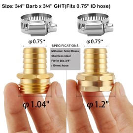 2 Set Brass Garden Hose Repair Connector Kit with Clamps, Fit for 3/4" Garden Hose Fitting,3/4'' Barb x 3/4'' GHT Garden Hose Adapter/Fittings, Water Hose Repair Kit