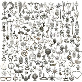200 Mixed Charms Collection  Antique Tone Metal Pendant Craft Supplies Findings for Crafting Necklace Bracelet Making HM332 - Color: 200 Mix Charms
