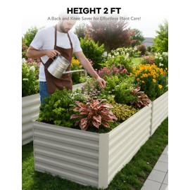 GarveeLife 8x4x2 ft Galvanized Raised Garden Bed, Deep Root Planter Box for Vegetables, Flowers, Herbs- Large Metal Raised Garden Bed Kit Outdoor, Beige