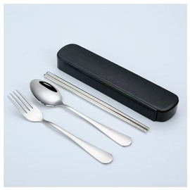 Cutlery, Fork, Spoon, Chopsticks, Bento Box, Portable, Convenient, Commute, Commute, Outdoor, Climbing, Travel, Wheat Case, Cutlery Set, Portable, Tableware Set, Stainless Steel (black)