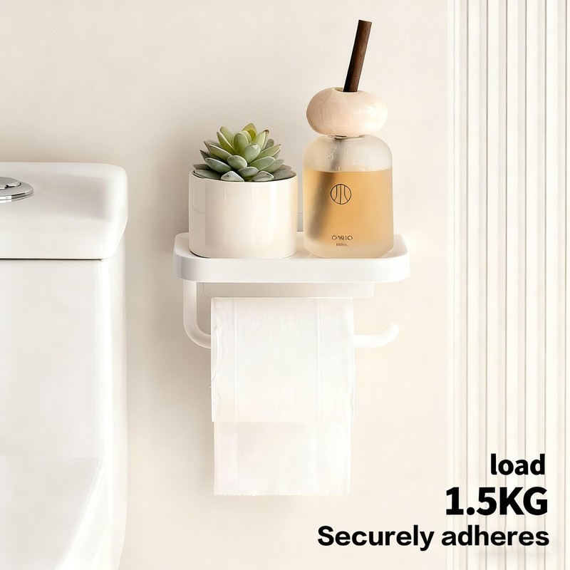 Self Adhesive Toilet Paper Holder with Shelf, No Drill Wall