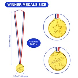 PLULON 60 Pieces Gold Medals for Kids, Plastic Winning Medals, Award, Gold Medal for Kids with Collars for School Sports Day Party Competitions (Gold)