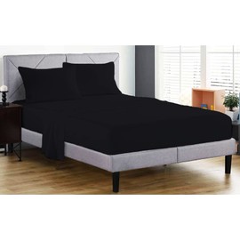 Fitted Sheet 100% Egyptian Cotton 200 Thread Count 25cm Deep Fitted Bed Sheet Hotel Quality Soft & Crisp Cotton Bedding Set (Black, Super King)