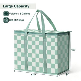 COOZOOM 2 Pack Insulated Reusable Grocery Bags, Heavy Duty Warming Large Capacity Collapsible Cooler Delivery Bags for Pizza, Hot and Cold Food, Party Catering