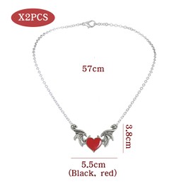 CYNOSURETECH 2 Pieces of Love Bat Necklace, Gothic Necklace, Creative Style Necklace, Punk Style Jewelry, Clothing Accessories