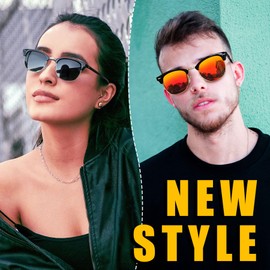 Joopin 2 Pack Semi-Rimless Polarized Sunglasses Man, UV400 Protection Half Frame Mirrored Sunglasses Classic Horn Rimmed Sun Glasses for Men Women 2024