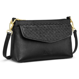 Kattee Small Leather Crossbody Bags for Women Trendy, Soft Woven Women's Crossbody Handbags, Shoulder Purses (Black)