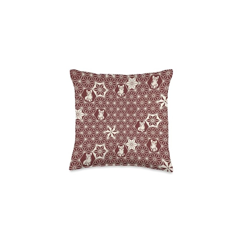 Corgi Cute Traditional Japanese Kimono Wagara Pattern - Red Throw