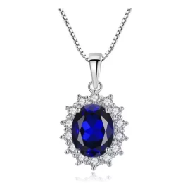 Dtup Collar Elegante Diseño Lady Di Zafiro Plata S925 Oro Blanco
