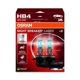 OSRAM NIGHT BREAKER LASER HB4, +150% more brightness, halogen headlight lamp, 9006NL-2HB, 12V, Hanging folding box (2 lamps)