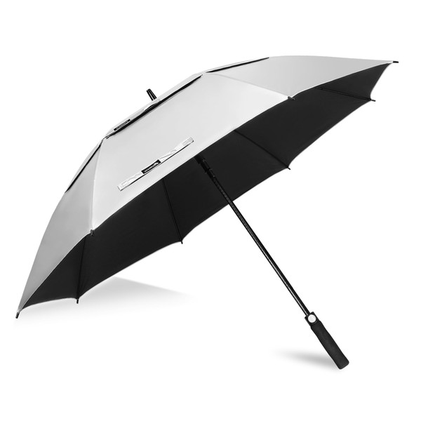 ZOMAKE 62 Inch Golf Umbrella, UPF 50+ UV Large Sun Umbrella, Double Canopy XL Sun Umbrella – Automatic Solid Large Umbrella for Men and Women (Silver Black)