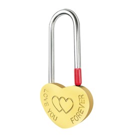 Gradleen Brass Single Heart Lock 3.5" 50mm Love Padlock,Engraved Love-You-Forever Metal Padlock for Lovelock Bridge,Wedding & Anniversary(Keyless)