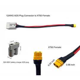 daier XT60 Female Connector Plug to 50A 600V Battery Quick Connect Connector Plug with 12AWG Cable for Solar System Connection