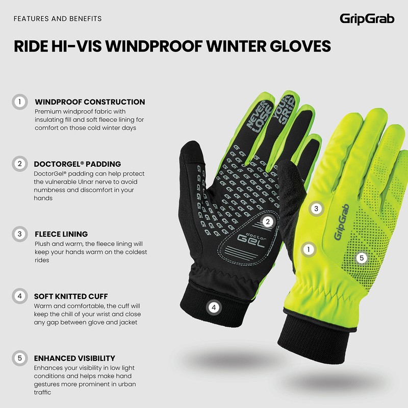GripGrab RIDE Windproof Winter Cycling Gloves Thermal Full Finger Padded