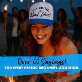 Funky Junque Funny Trucker Hats for Women - Foam Mesh Caps for Bachelorette Party Favors, Girls Trip & Weekend Gifts - I'll Bring The Bad Ideas - White/Aqua