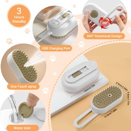 MonleForest Cat Steam Brush - 4 in 1 Rechargeable Steam Cat Brush for Shedding & Grooming, Water for Long & Short Haired Pets - Spritz Defur Comb - with Release Button and Tank