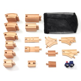 GIRAVO Wooden Train Track Set 53pcs Wood Train Tracks Accessories Expansion Pack fits Melissa and Doug, fits Brio, fits Thomas, Montessori Toys, Christmas Birthday Gift for Boys Girls Toddler Kids
