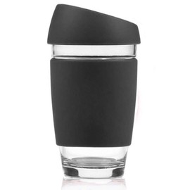 ACEVER Reusable Glass Cup/Travel Mug Tumbler with Food-grade Silicon Cover Lid and Non-slip Sleeve, Dishwasher safe & microwavable - BPA, Lead and Cadmium Free (Black, 16oz)