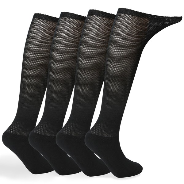 +MD Diabetic Socks for Men and Women, Extra Wide Non-Binding Over the Knee High Calf Circulatory Socks with Cushioned Sole (4 Pairs Black,10-13)