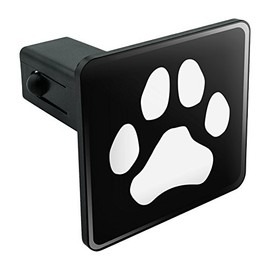 Graphics and More Paw Print Dog Cat White on Black Tow Trailer Hitch Cover Plug Insert 1 1/4 inch (1.25")