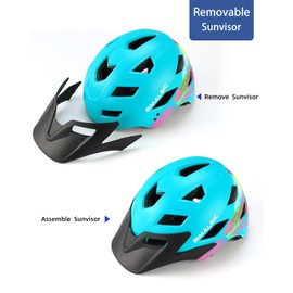 BIMALSIC Kids Youth Bike Helmet -with Removable Visor,Child Helmet for Boys and Girls 54-57cm (Ages 5-8-12-14 Years) Cyan Color