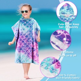 Kato Tirrinia Poncho Beach Towel Robe for Adults - Large Quick Dry Changing Robe with Hood, Super Absorbent Lightweight Swim Cover Up for Men & Women (Fish Pattern)