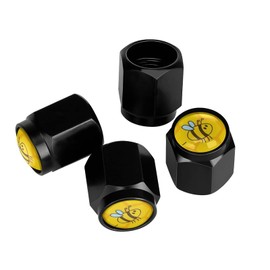 Muishi Cute Bee Honeycomb Tire Valve Stem Caps, Aluminum Black Stem Tire Valve Caps Universal Stem Covers for Cars, SUVs, Trucks, Bikes, Motorcycles, Bicycles (4 Pack)