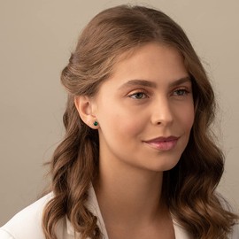 Peora Solid 14K White Gold Created Emerald Solitaire Stud Earrings for Women, Hypoallergenic 1.50 Carats total Round Shape AAA Grade, May Birthstone, Friction Backs, Dainty Green Earrings,