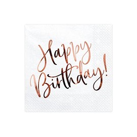 PartyDeco Happy Birthday White Napkins 33 x 33 cm Pack of 20