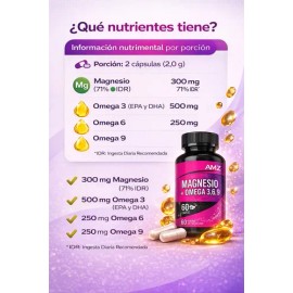Suplemento De Magnesio Y Omega 3, 6 Y 9 Con 60 Cápsulas Amz                                                                                           
