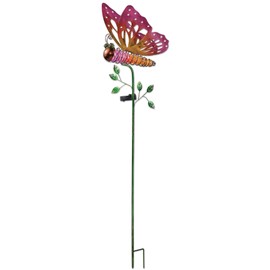 Sunset Vista Designs 92576 Pink Butterfly Garden Stake, Metal and Glass, Solar Powered Light
